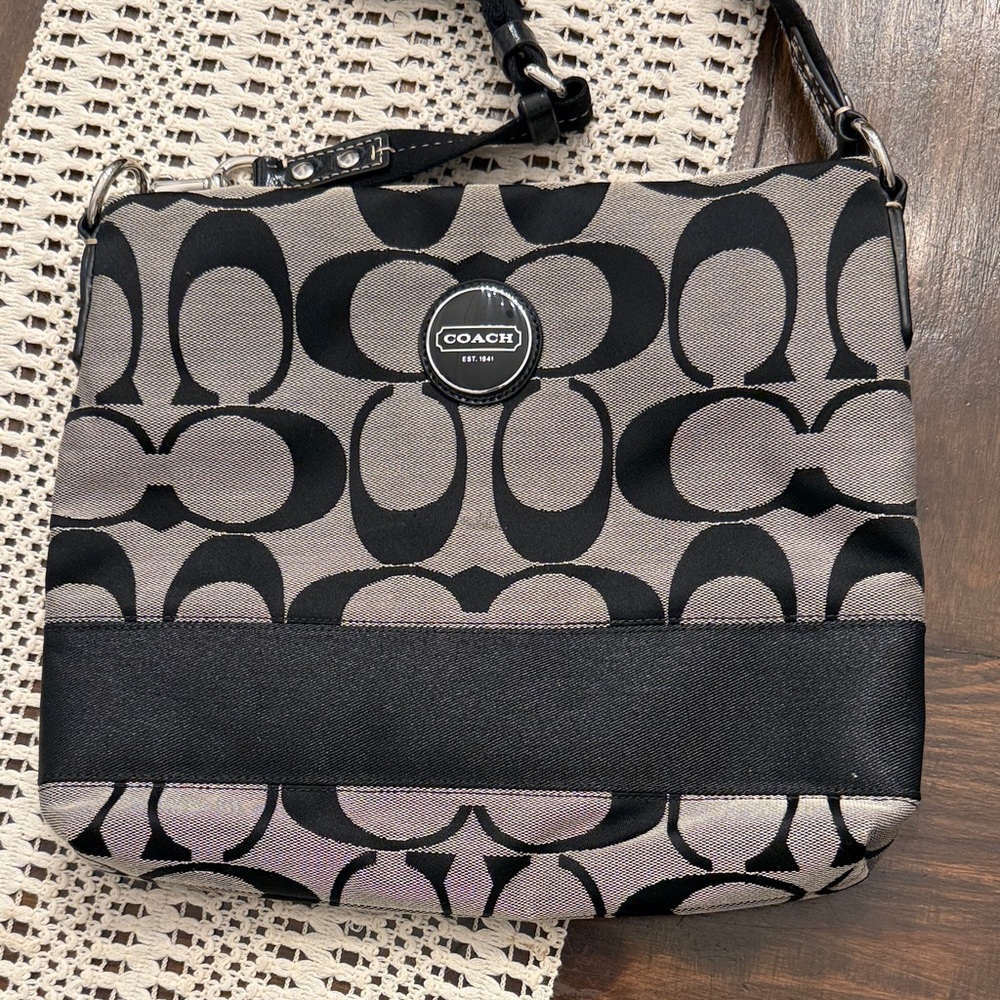 Coach Signature Black and Gray Crossbody Bag